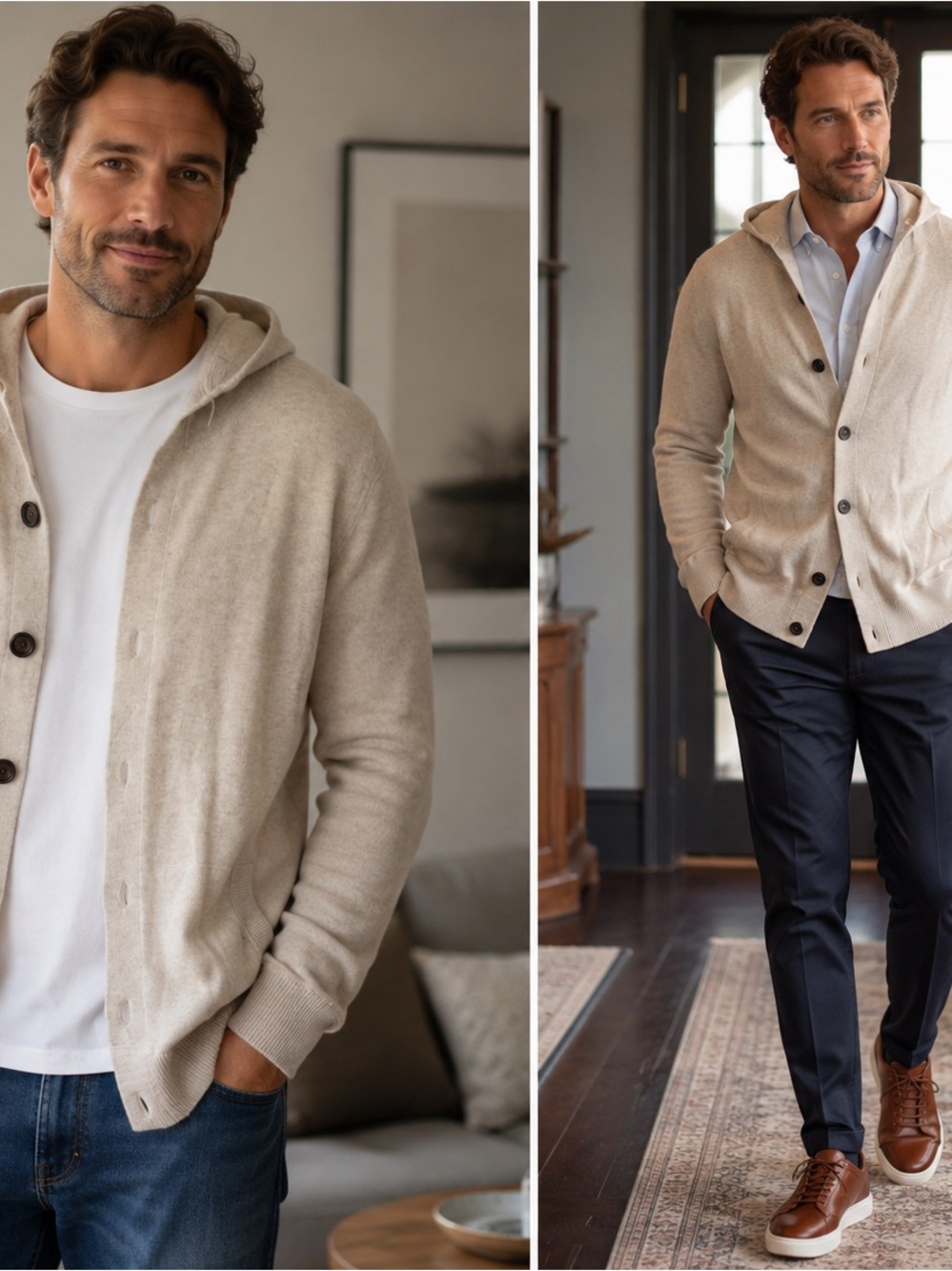 GAP Men's Hooded Button Cardigan - Beige